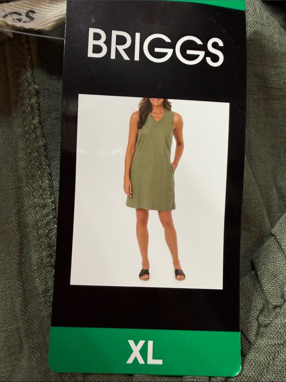 Briggs New York Olive Green Linen Blend Sleeveless V-Neck Mini Dress XL NWT